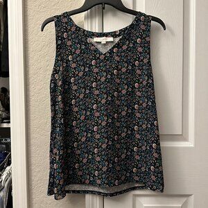 LOFT Vine V-Neck Mixed Media Shell